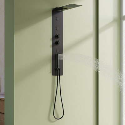Luxury Thermostatic 4-Function Stainless Steel Shower System with Ultra-Thin Dual-Function Rainfall Head, Handheld, Body Jets