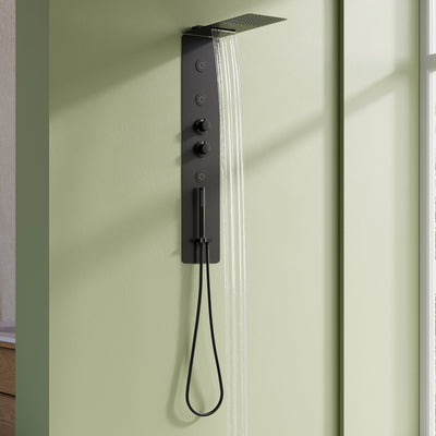 Luxury Thermostatic 4-Function Stainless Steel Shower System with Ultra-Thin Dual-Function Rainfall Head, Handheld, Body Jets