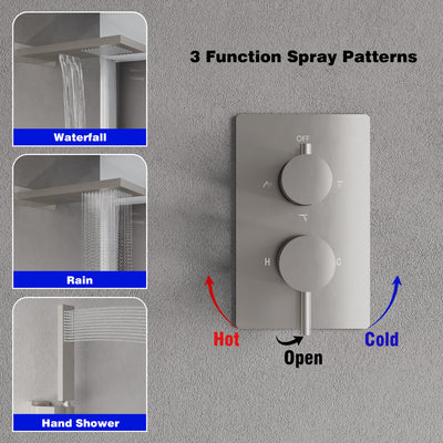 Wall-Mounted Shower System with Rainfall Head, Handheld & 3-Way Diverter – Pressure Balance Valve
