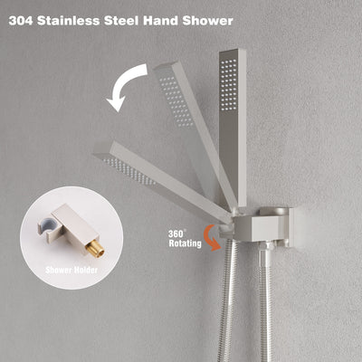 Wall-Mounted Shower System with Rainfall Head, Handheld & 3-Way Diverter – Pressure Balance Valve