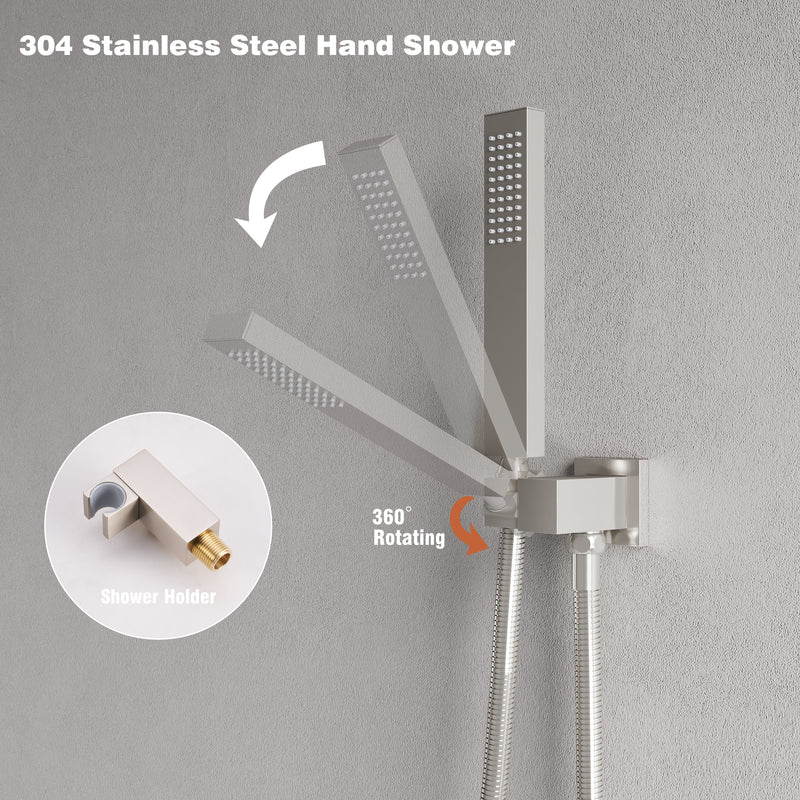 Wall-Mounted Shower System with Rainfall Head, Handheld & 3-Way Diverter – Pressure Balance Valve