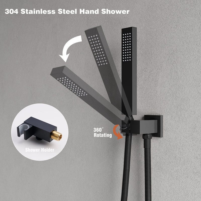 Wall-Mounted Shower System with Rainfall Head, Handheld & 3-Way Diverter – Pressure Balance Valve
