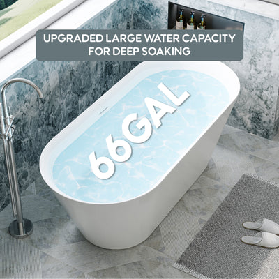 66 Freestanding Glossy White Acrylic Bathtub with Slotted Overflow