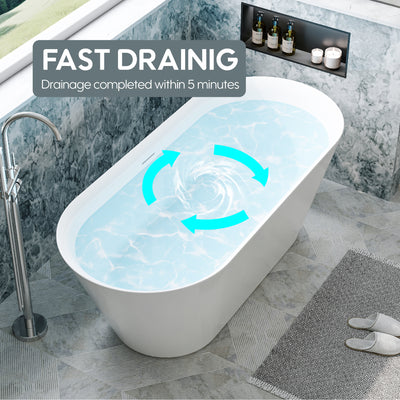 66 Freestanding Glossy White Acrylic Bathtub with Slotted Overflow