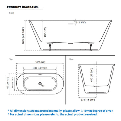 66 Freestanding Glossy White Acrylic Bathtub with Slotted Overflow