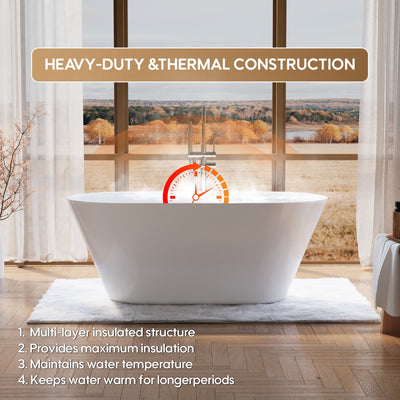 60" Glossy White Acrylic Freestanding Bathtub with Integrated Slotted Overflow and Pop-up Drainer