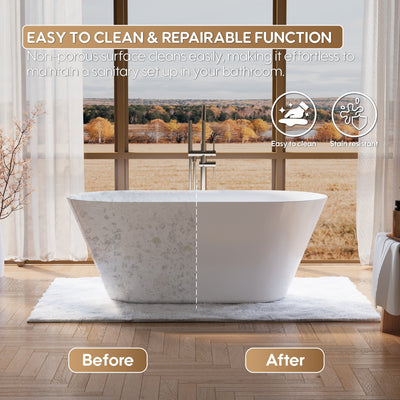 60" Glossy White Acrylic Freestanding Bathtub with Integrated Slotted Overflow and Pop-up Drainer