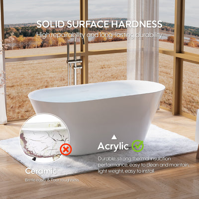 60" Glossy White Acrylic Freestanding Bathtub with Integrated Slotted Overflow and Pop-up Drainer