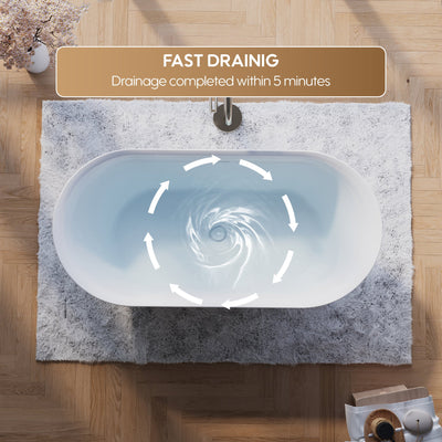60" Glossy White Acrylic Freestanding Bathtub with Integrated Slotted Overflow and Pop-up Drainer