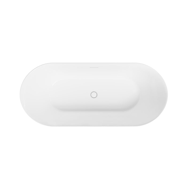 60" Glossy White Acrylic Freestanding Bathtub with Integrated Slotted Overflow and Pop-up Drainer