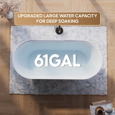 63" Glossy White Acrylic Freestanding Bathtub with Integrated Slotted Overflow and Pop-up Drainer