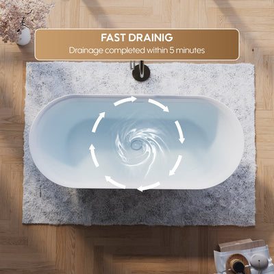 63" Glossy White Acrylic Freestanding Bathtub with Integrated Slotted Overflow and Pop-up Drainer