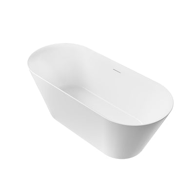63" Glossy White Acrylic Freestanding Bathtub with Integrated Slotted Overflow and Pop-up Drainer