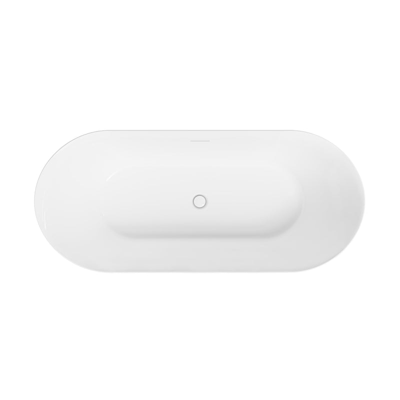 63" Glossy White Acrylic Freestanding Bathtub with Integrated Slotted Overflow and Pop-up Drainer