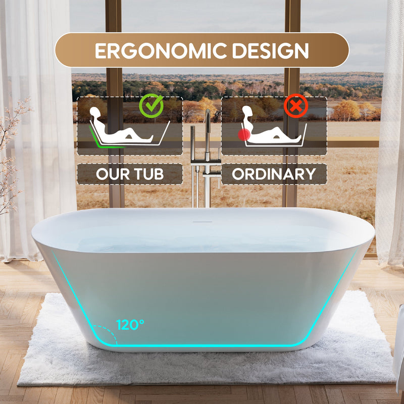 71" Glossy White Acrylic Freestanding Bathtub with Integrated Slotted Overflow and Pop-up Drainer