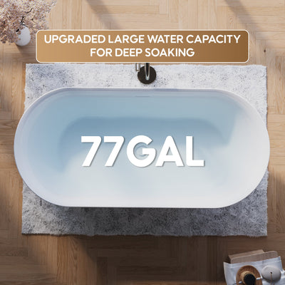 71" Glossy White Acrylic Freestanding Bathtub with Integrated Slotted Overflow and Pop-up Drainer