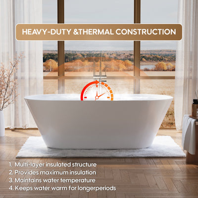 71" Glossy White Acrylic Freestanding Bathtub with Integrated Slotted Overflow and Pop-up Drainer