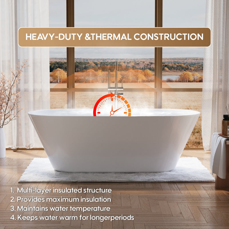 71" Glossy White Acrylic Freestanding Bathtub with Integrated Slotted Overflow and Pop-up Drainer