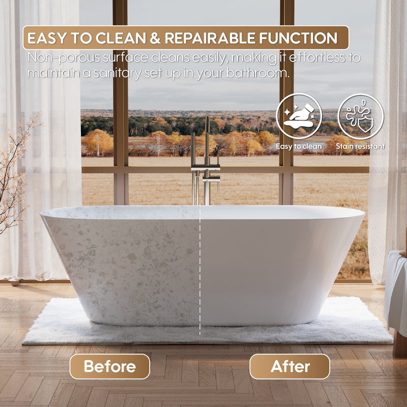 71" Glossy White Acrylic Freestanding Bathtub with Integrated Slotted Overflow and Pop-up Drainer