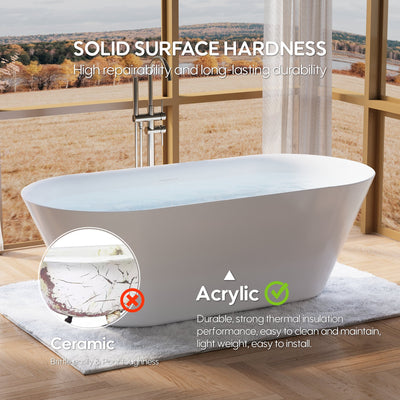 71" Glossy White Acrylic Freestanding Bathtub with Integrated Slotted Overflow and Pop-up Drainer
