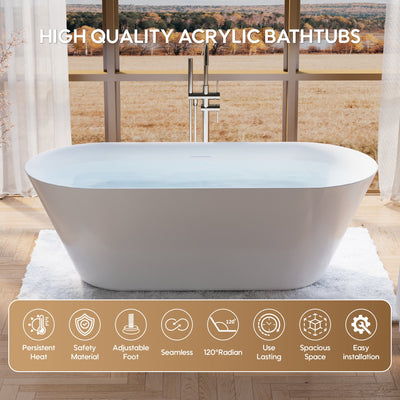 71" Glossy White Acrylic Freestanding Bathtub with Integrated Slotted Overflow and Pop-up Drainer