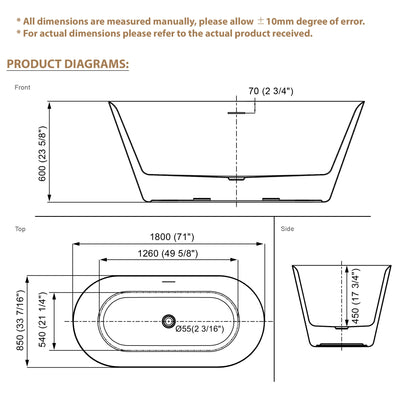 71" Glossy White Acrylic Freestanding Bathtub with Integrated Slotted Overflow and Pop-up Drainer