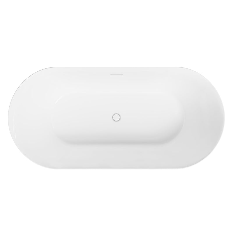 71" Glossy White Acrylic Freestanding Bathtub with Integrated Slotted Overflow and Pop-up Drainer