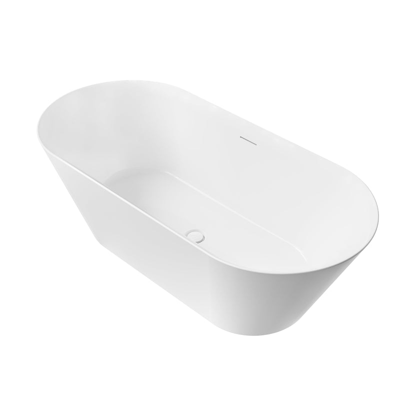 71" Glossy White Acrylic Freestanding Bathtub with Integrated Slotted Overflow and Pop-up Drainer