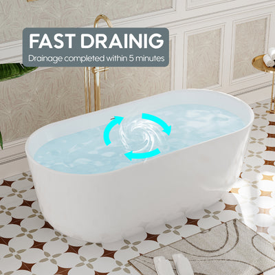 60 Freestanding Glossy White Acrylic Bathtub with Slotted Overflow
