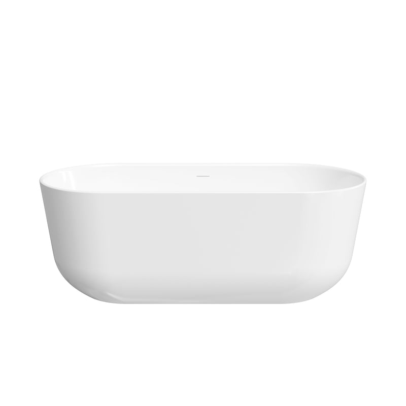 67 Freestanding Glossy White Acrylic Bathtub with Integrated Overflow