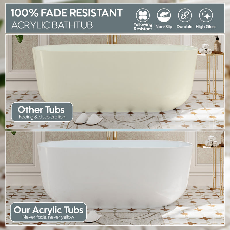 67 Freestanding Glossy White Acrylic Bathtub with Integrated Overflow