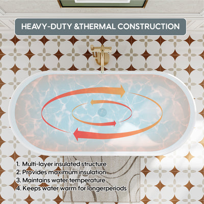 67 Freestanding Glossy White Acrylic Bathtub with Integrated Overflow