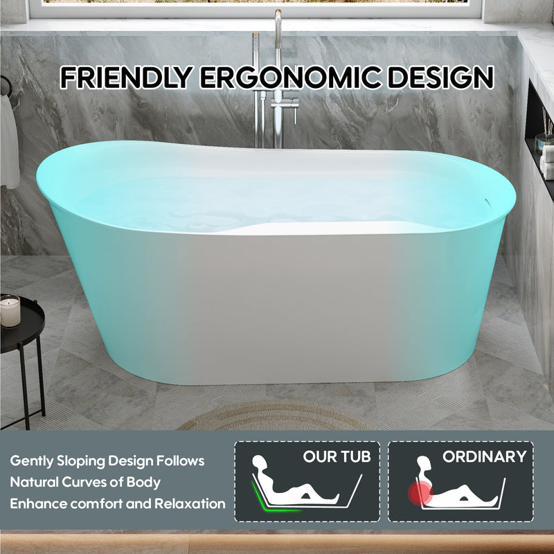 66 Freestanding Glossy White Acrylic Bathtub with Overflow and Drainage