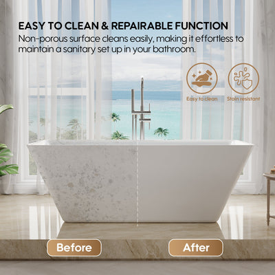 60" Freestanding Rectangle Acrylic Bathtub in Glossy White with Groove Overflow and Pop-up Drainer