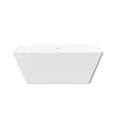 60" Freestanding Rectangle Acrylic Bathtub in Glossy White with Groove Overflow and Pop-up Drainer