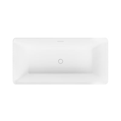 60" Freestanding Rectangle Acrylic Bathtub in Glossy White with Groove Overflow and Pop-up Drainer