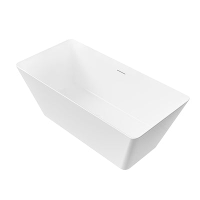 60" Freestanding Rectangle Acrylic Bathtub in Glossy White with Groove Overflow and Pop-up Drainer