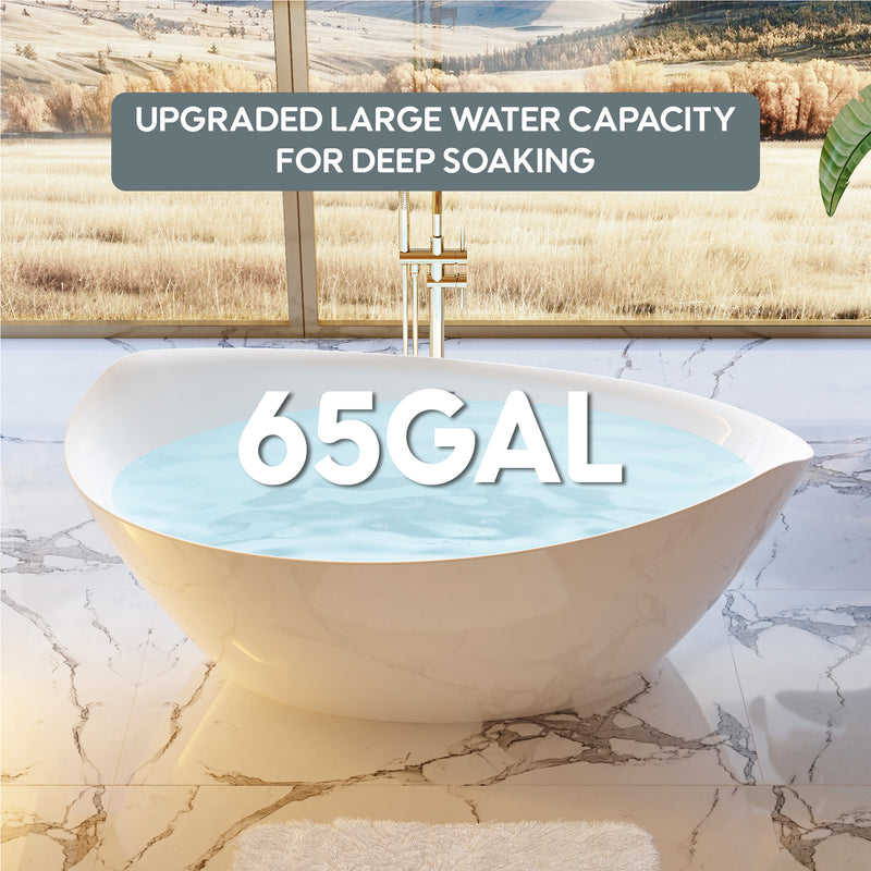 70 Freestanding Glossy White Acrylic Bathtub with Overflow and Drainage