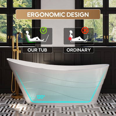 67" Acrylic Freestanding Soaking Bathtub in Glossy White with Pop-up Drainer and Groove Overflow