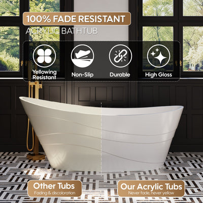 67" Acrylic Freestanding Soaking Bathtub in Glossy White with Pop-up Drainer and Groove Overflow