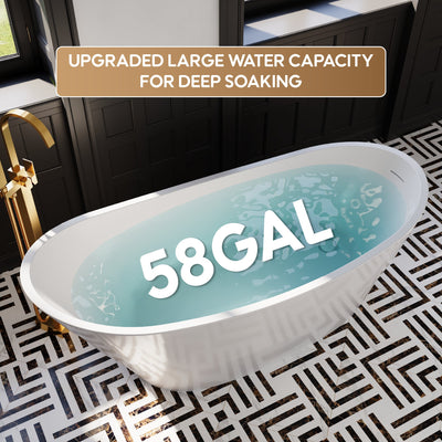 67" Acrylic Freestanding Soaking Bathtub in Glossy White with Pop-up Drainer and Groove Overflow
