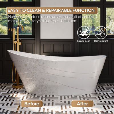 67" Acrylic Freestanding Soaking Bathtub in Glossy White with Pop-up Drainer and Groove Overflow