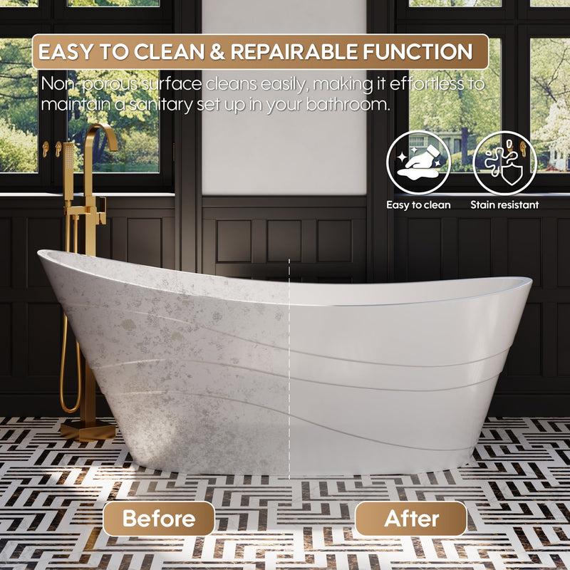 67" Acrylic Freestanding Soaking Bathtub in Glossy White with Pop-up Drainer and Groove Overflow