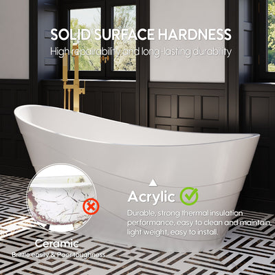 67" Acrylic Freestanding Soaking Bathtub in Glossy White with Pop-up Drainer and Groove Overflow