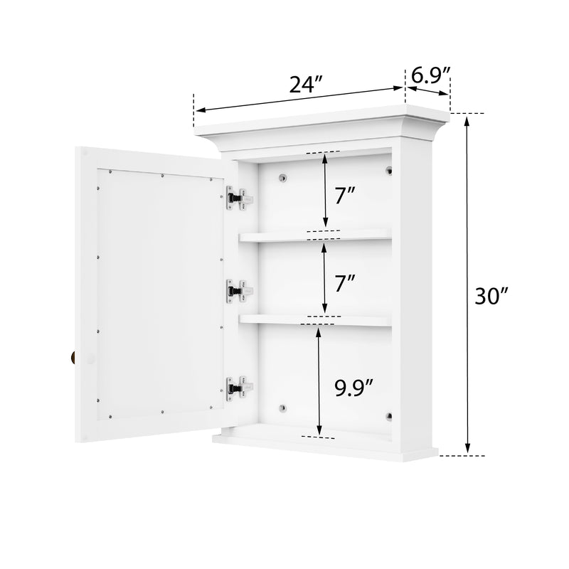 24 in.W x 30 in.H Vertical Mounting Bathroom Wood Medicine Cabinet with Mirror in White