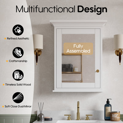24 in.W x 30 in.H Vertical Mounting Bathroom Wood Medicine Cabinet with Mirror in White