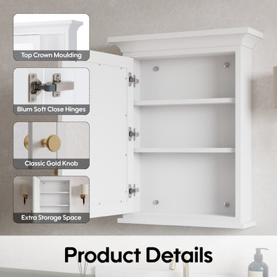 24 in.W x 30 in.H Vertical Mounting Bathroom Wood Medicine Cabinet with Mirror in White