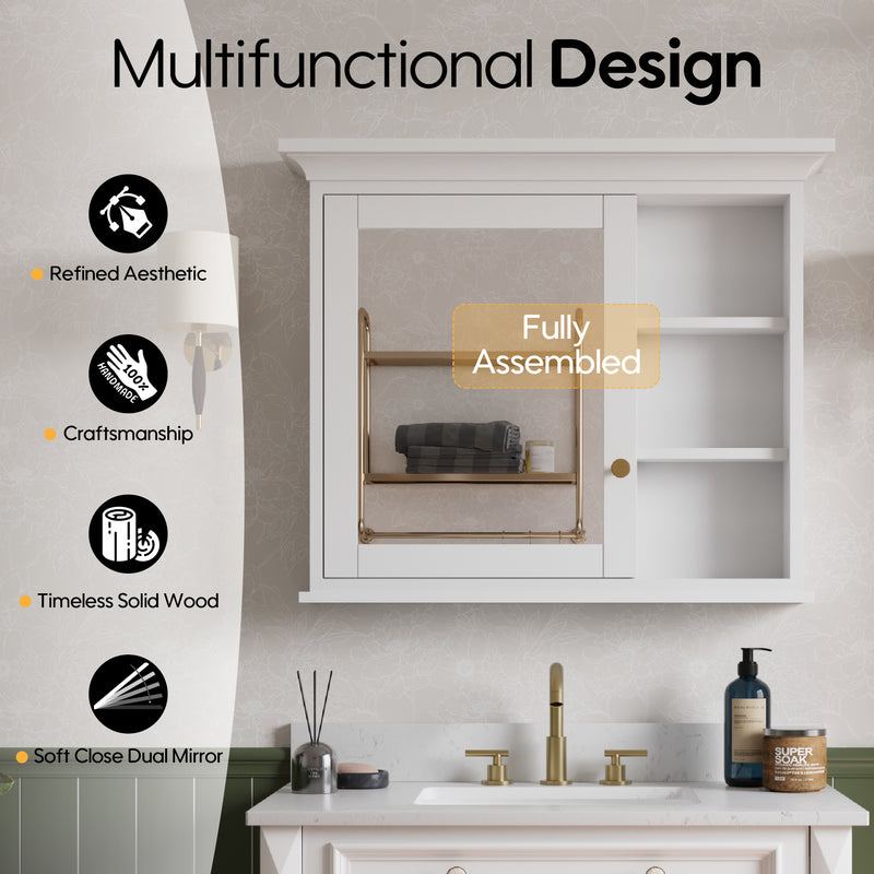 36 in.W x 30 in.H Vertical Mounting Bathroom Wood Medicine Cabinet with Mirror in White