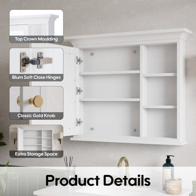 36 in.W x 30 in.H Vertical Mounting Bathroom Wood Medicine Cabinet with Mirror in White