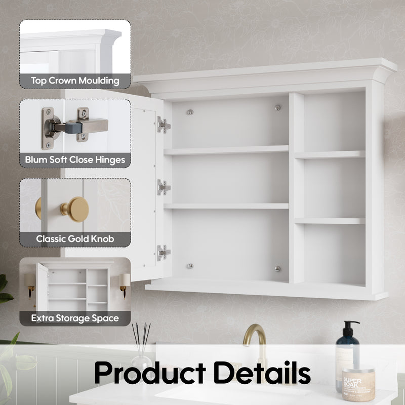 36 in.W x 30 in.H Vertical Mounting Bathroom Wood Medicine Cabinet with Mirror in White